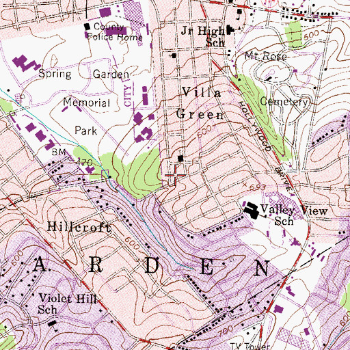 Topographic Map of Valley View Census Designated Place, PA
