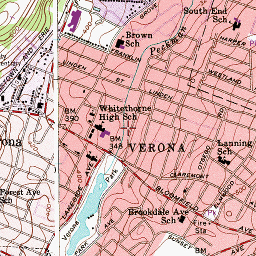 Topographic Map of Verona Census Designated Place, NJ