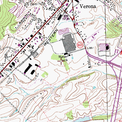 Topographic Map of Verona Census Designated Place, VA
