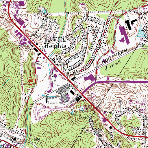 Topographic Map of Villa Heights Census Designated Place, VA