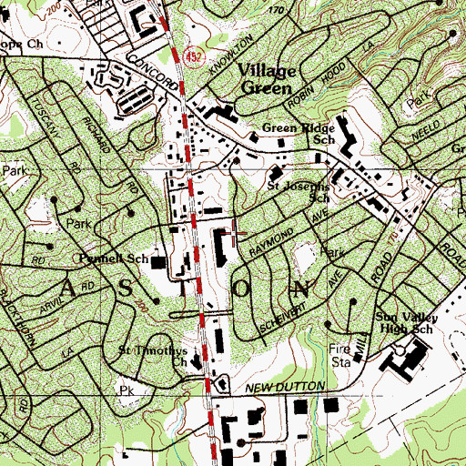 Topographic Map of Village Green-Green Ridge Census Designated Place, PA