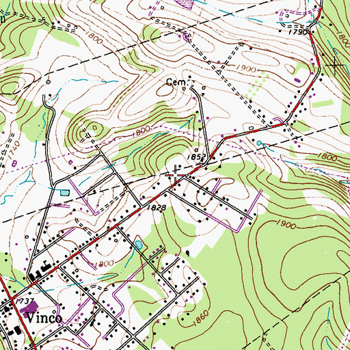 Topographic Map of Vinco Census Designated Place, PA