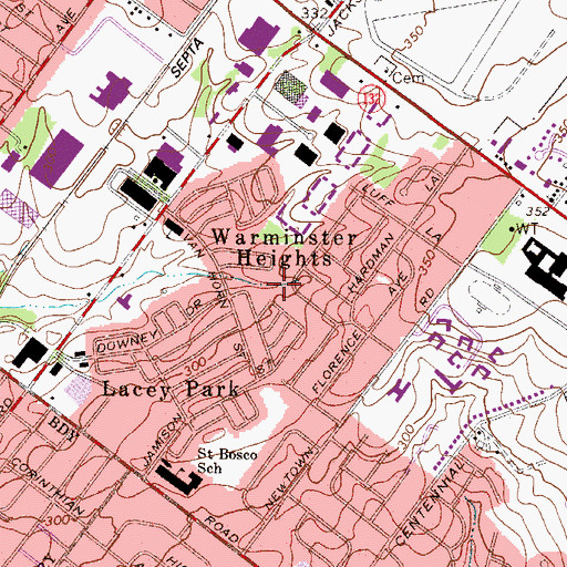 Topographic Map of Warminster Heights Census Designated Place, PA