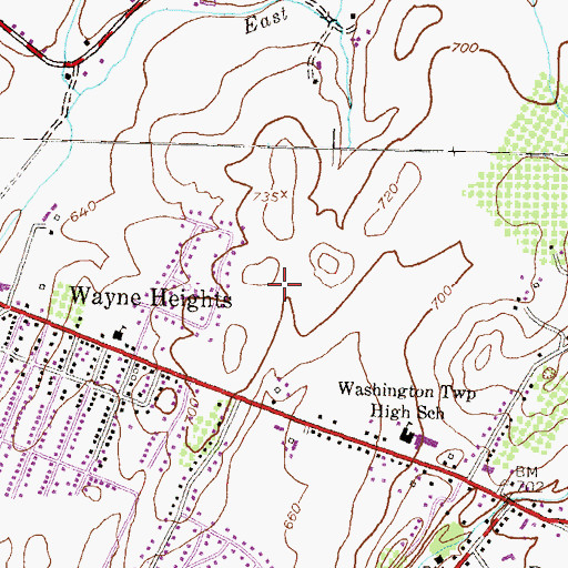 Topographic Map of Wayne Heights Census Designated Place, PA