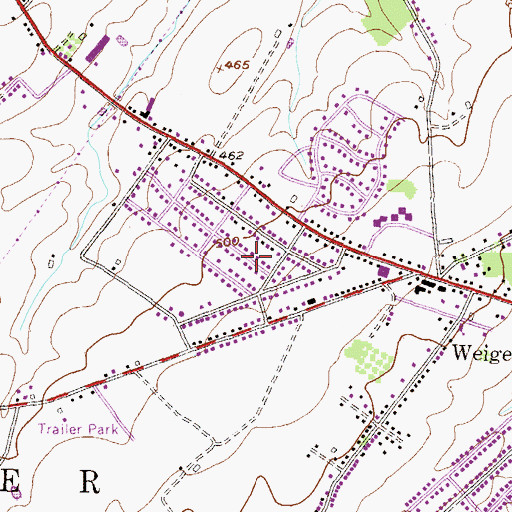 Topographic Map of Weigelstown Census Designated Place, PA