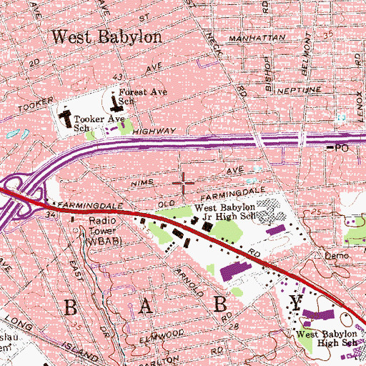 Topographic Map of West Babylon Census Designated Place, NY