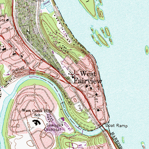 Topographic Map of West Fairview Census Designated Place, PA