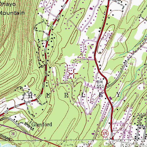 Topographic Map of West Hurley Census Designated Place, NY