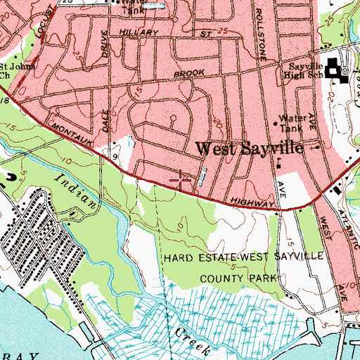 Topographic Map of West Sayville Census Designated Place, NY