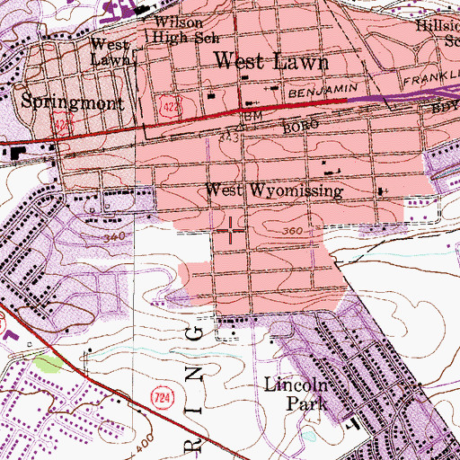 Topographic Map of West Wyomissing Census Designated Place, PA