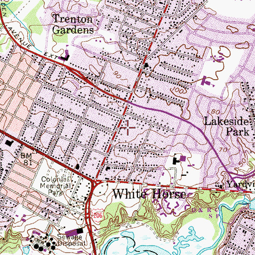 Topographic Map of White Horse Census Designated Place, NJ