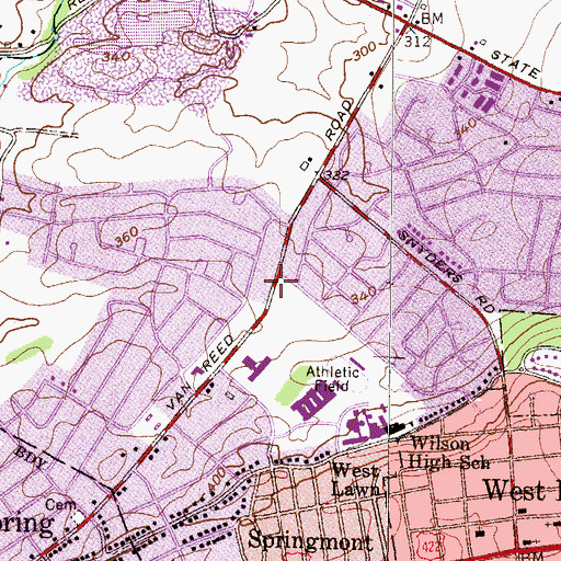 Topographic Map of Whitfield Census Designated Place, PA