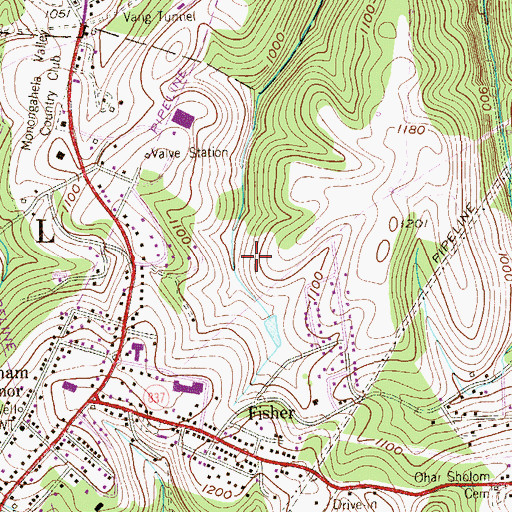 Topographic Map of Wickerham Manor-Fisher Census Designated Place, PA