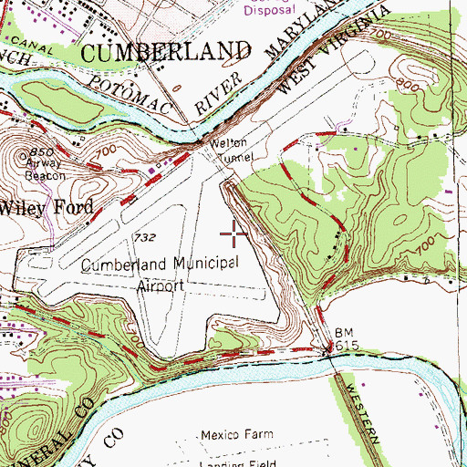 Topographic Map of Wiley Ford Census Designated Place, WV