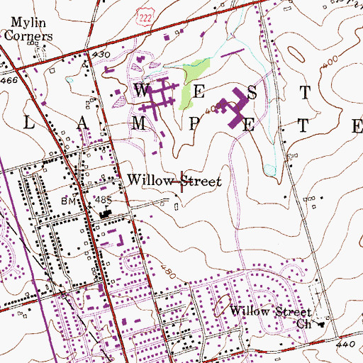Topographic Map of Willow Street Census Designated Place, PA