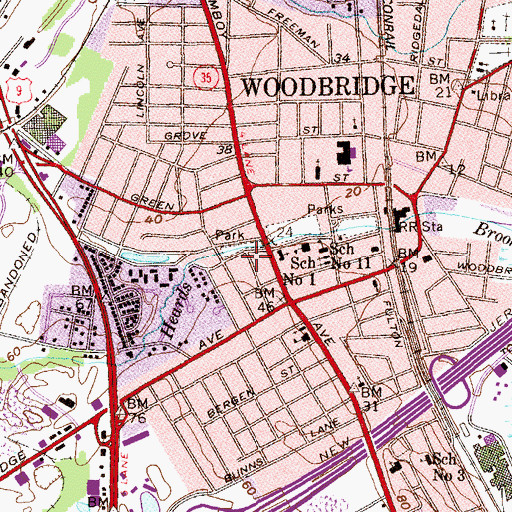 Topographic Map of Woodbridge Census Designated Place, NJ