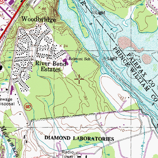 Topographic Map of Woodbridge Census Designated Place, VA