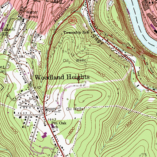 Topographic Map of Woodland Heights Census Designated Place, PA