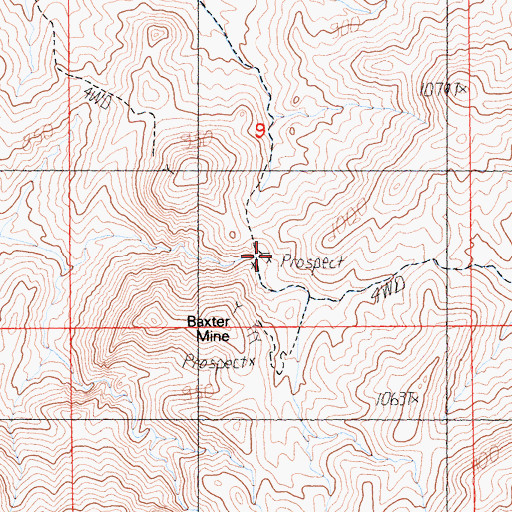 Topographic Map of Baxter Mine, CA