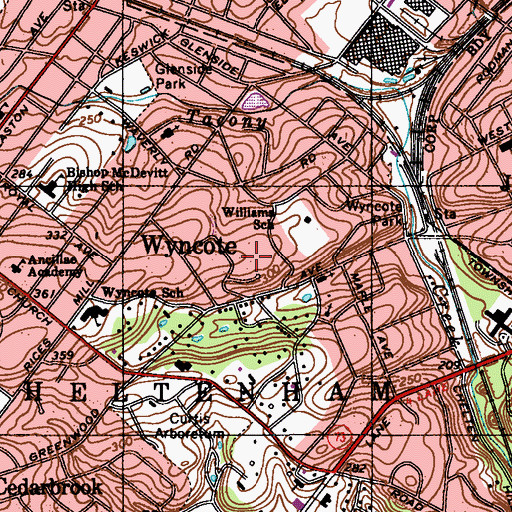 Topographic Map of Wyncote Census Designated Place, PA