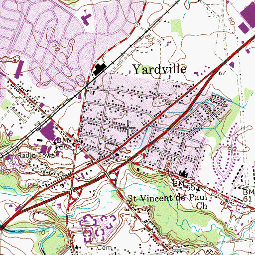 Topographic Map of Yardville-Groveville Census Designated Place (historical), NJ