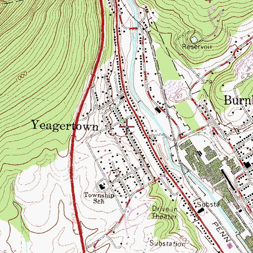 Topographic Map of Yeagertown Census Designated Place, PA