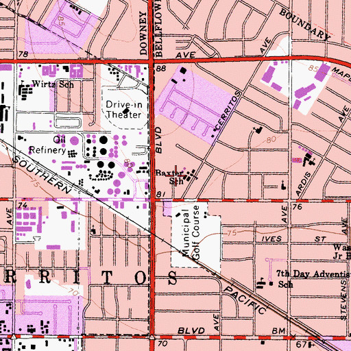 Topographic Map of Bellflower Adult Education Center, CA