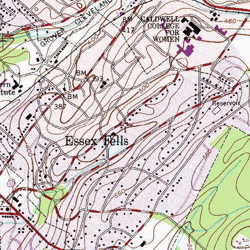 Topographic Map of Borough of Essex Fells, NJ