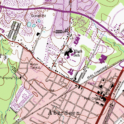 Topographic Map of City of Aberdeen, MD