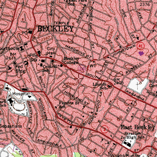 Topographic Map of City of Beckley, WV