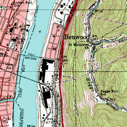 Topographic Map of City of Benwood, WV