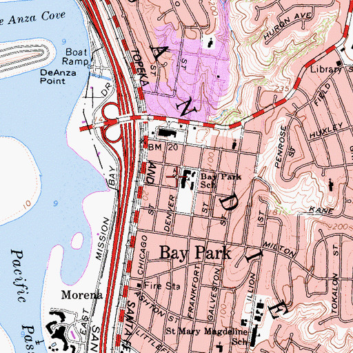 Topographic Map of Bay Park Elementary School, CA