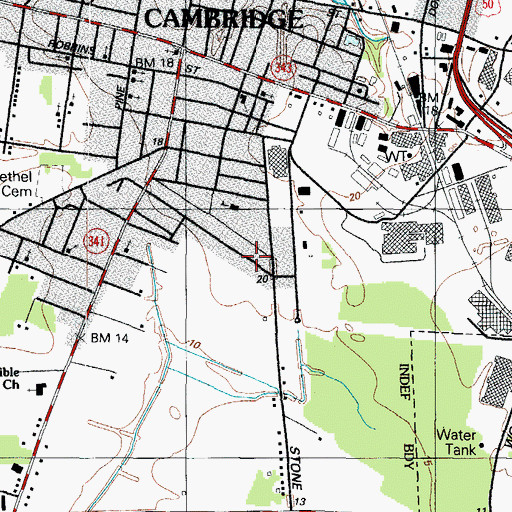 Topographic Map of City of Cambridge, MD