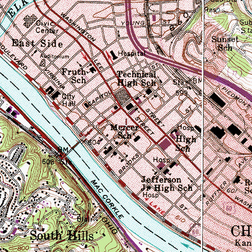 Topographic Map of City of Charleston, WV