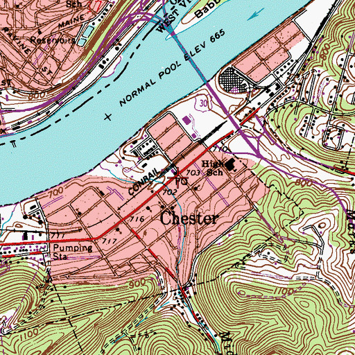 Topographic Map of City of Chester, WV