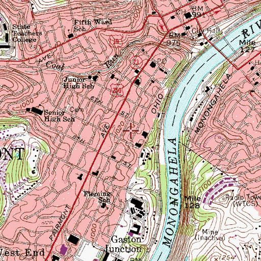 Topographic Map of City of Fairmont, WV