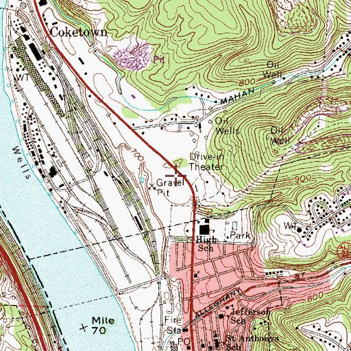 Topographic Map of City of Follansbee, WV