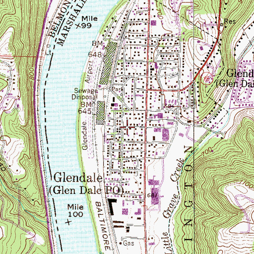 Topographic Map of City of Glen Dale, WV