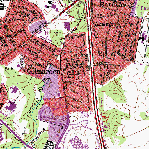 Topographic Map of City of Glenarden, MD