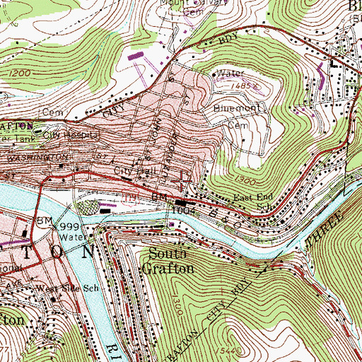 Topographic Map of City of Grafton, WV