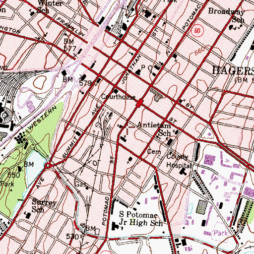 Topographic Map of City of Hagerstown, MD