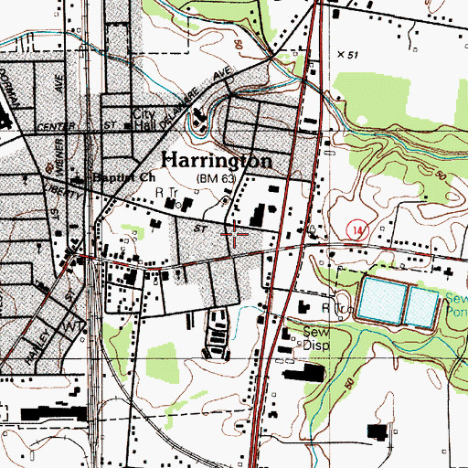 Topographic Map of City of Harrington, DE