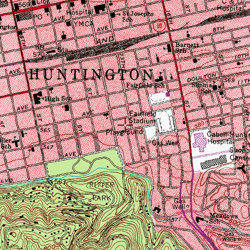Topographic Map of City of Huntington, WV