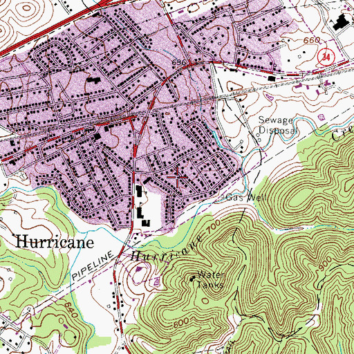 Topographic Map of City of Hurricane, WV