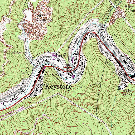 Topographic Map of City of Keystone, WV