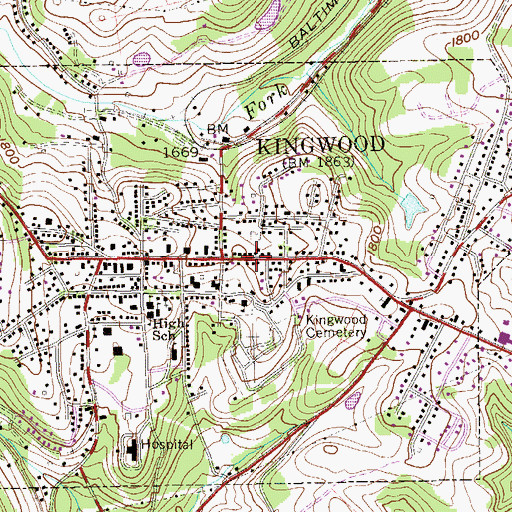 Topographic Map of City of Kingwood, WV