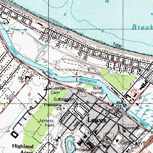 Topographic Map of City of Lewes, DE