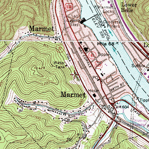 Topographic Map of City of Marmet, WV