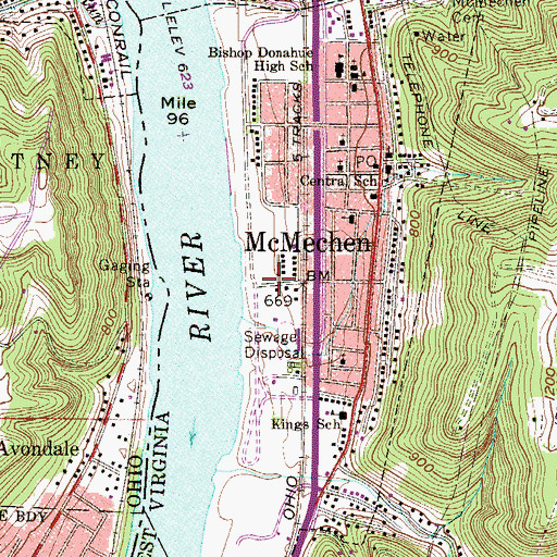 Topographic Map of City of McMechen, WV