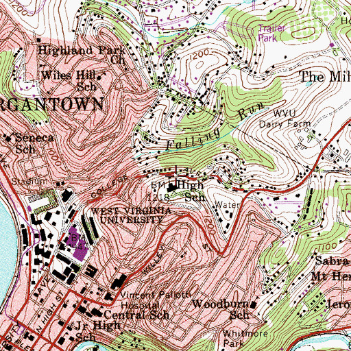 Topographic Map of City of Morgantown, WV